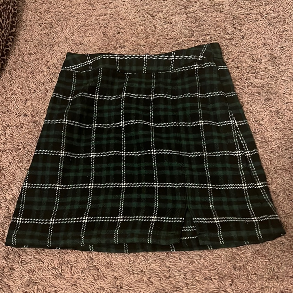 No Boundaries Green Plaid wool Mini Skirt